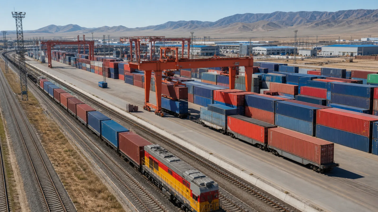 Container gantry and rail infrastructure on a Eurasian inland freight corridor